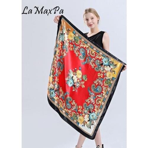 LaMaxPa Women Satin Headband Cool Square Hijab Female Bright Smooth Kerchief Lady Noble DIY Headbands Mujer Bufanda 90x90cm