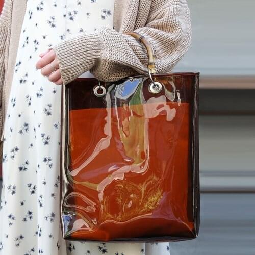 2018 Summer Fashion Clear Transparent Bamboo Handbag Large Capacity Casual Tote Women PVC High Quality Composite Bags Sac A Main
