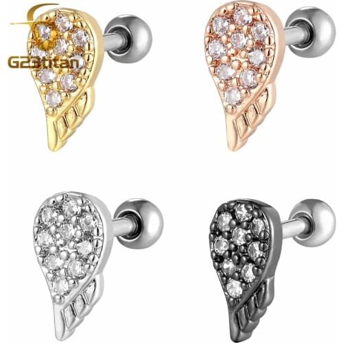 G23titan Women Accessories Crystal Feather Earrings for Ear Cartilage Tragus Helix Piercing Woman Body Jewelry