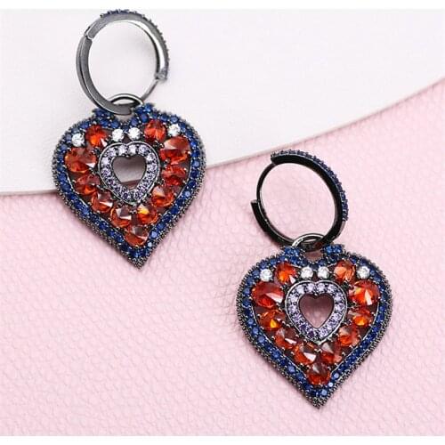 Bilincolor cubic zirconia vintage red heart drop earring for women