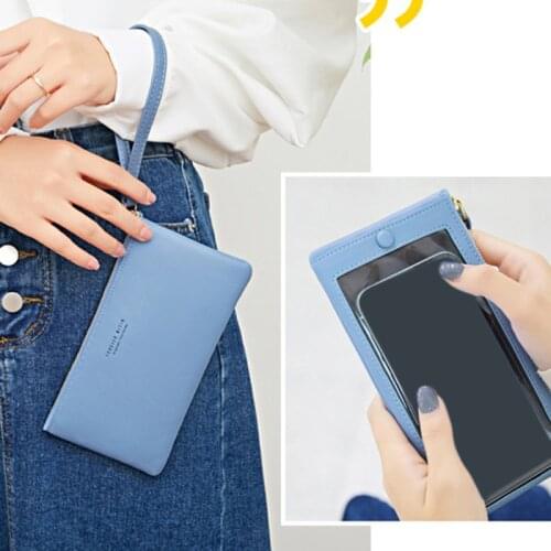 Women Clutch Mini Touch Screen Cell Phone Purse Smartphone Wallet Lightweight Leather Shoulder Strap Handbag Women Bag