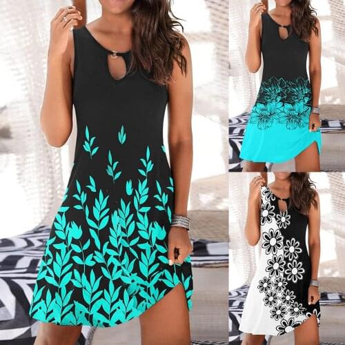 2021 Womens Fashion Sexy Vintage O-Neck Sleeveless Printed Round Button Dresses vestido de mujer Summer Dress платья для женщин