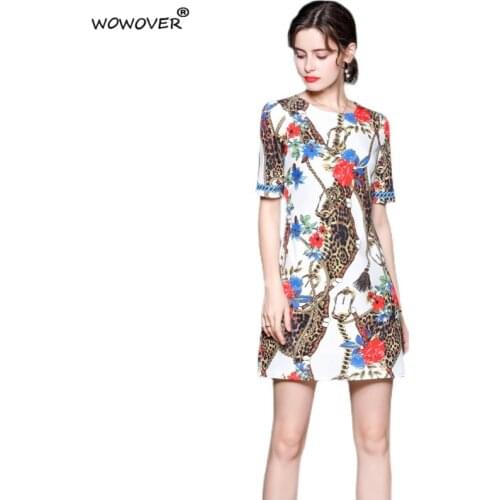 2021 Fashion Designer Summer Short Sleeve Leopard Print Vintage Runway Women Dress Casual Knee Length Robe Female Streetwear