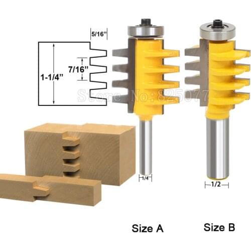 1PCS DIY Milling Cutter 1/2" or 1/4" Shank Rail Reversible Finger Joint Glue Router Bit Cone Tenon Woodwork Cutter Tools JF1478