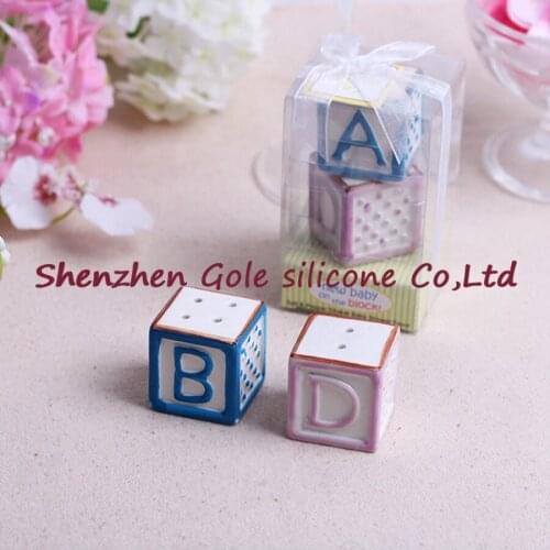 100set=200pcs)+"New Baby on the Block" Ceramic Baby Blocks Salt and Pepper Shakers ABC Salt&Pepper Shaker