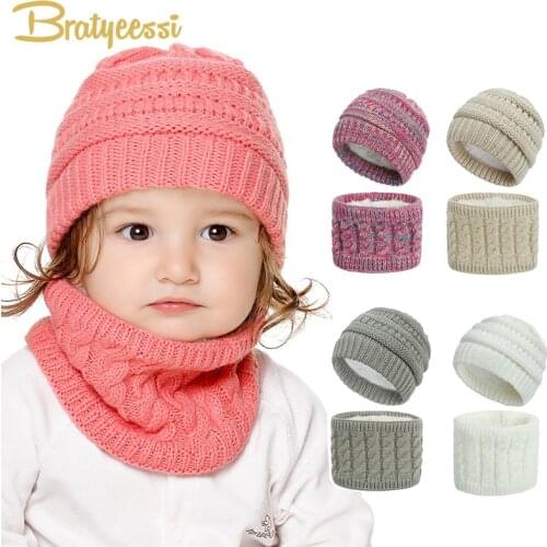 2PCS Baby Beanie Plush Lining Warm Winter Baby Hat Scarf Set Newborn Infant Bonnet Kids Boys Girls Winter Hats 0-2Y 16 Colors