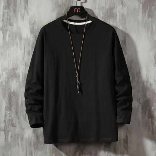 2020 autumn new mens cotton long-sleeved T-shirt mens plus size round neck bottoming shirt