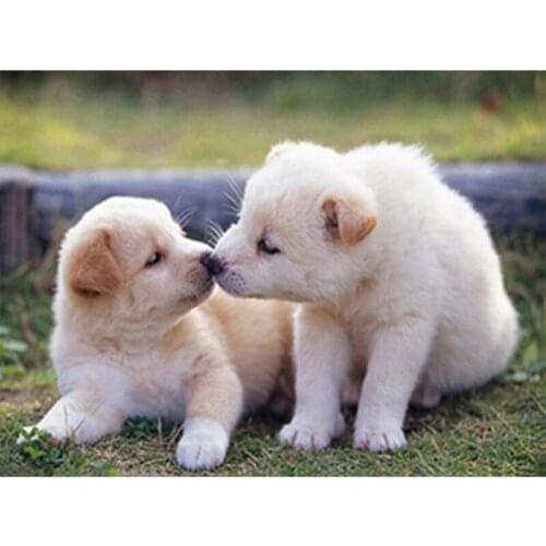 5D Diy Diamond Painting Kissing Puppy Rhinestones Drawing Cross Stitch Kits Home Decoration Handicrafts EmbroideryZP-4443