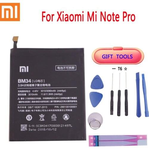 Xiaomi Original BM34 Battery For Xiaomi Mi Note Pro 4GB RAM 3010mAh Real Capacity Replacement Battery Free Tools Retail Package