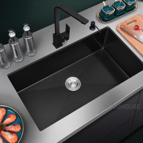 Black Nano Sink Single Tank Extra Large 304 Stainless Steel Kitchen Wash Basin Embedded under the Table Single Basin