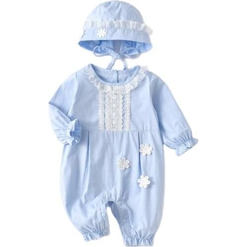 2021 Korean Autumn Newborn Girls Princess Lace Ruffles Jumpsuits Clothes Romper Long Sleeve Flowers Children Spring Sweet Outfit