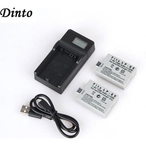 Dinto 2 x LP-E5 LP E5 LPE5 Rechargeable Camera Battery + USB LCD Display Charger for Canon EOS 500D 450D KISS F X3 1000D