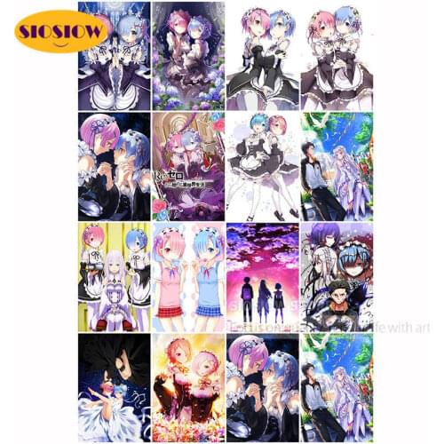 DIY 5d Diamond Painting Life In A Different World From Zero Anime Girl Diamond Embroidery Rem Ram Cross Stitch Kit Decor Bedroom