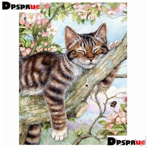 Dpsprue Full Square/Round 5D Diy Diamond Painting Cross Stitch Animal Cat Sleep 3D Embroidery Mosaic Home Decor Gift