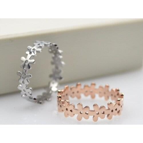 Elegant stainless steel woman rings with flower holiday gifts femme, chic rose gold color ring women party finger jewelry