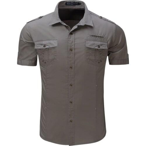 European and American Mens Short-sleeved Shirt Military Style Outdoor Shirt Cotton Tops
