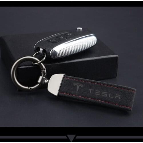 Hot Fashion Metal Leather Car logo Keychain 4s Shop Business Gift Custom Auto Key Accessories For Tesla model Y S X 3 2021