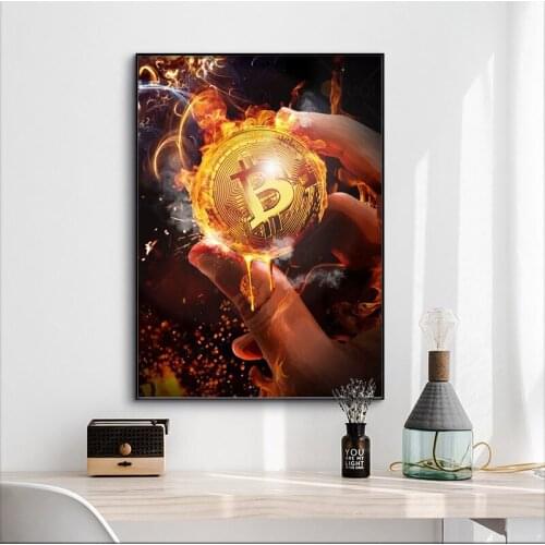 Burning Bitcoin Paintings Canvas Art Posters And Prints Nordic Style Modern Oil Painting Wall Picture For Living Room Home Decor