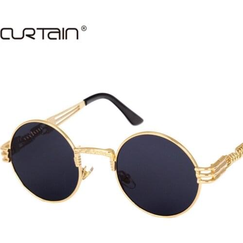 Gothic Steampunk Sunglasses Men Women Metal WrapEyeglasses Round Shades Brand Designer Sun glasses Mirror High Quality UV400