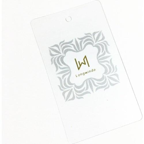 Customized pvc garment tags transparent hang tag clear plastic hangtag printed and hot stamped
