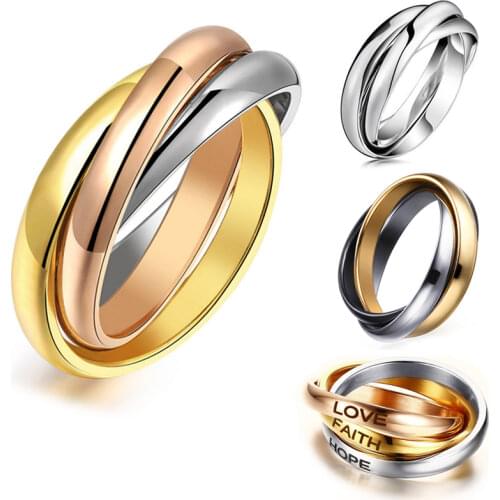 Triple Interlocked Rolling Stainless Steel Rings High Polish Plain Dome Tarnish Resistant Wedding Band 3 in 1 Ring for Men Women