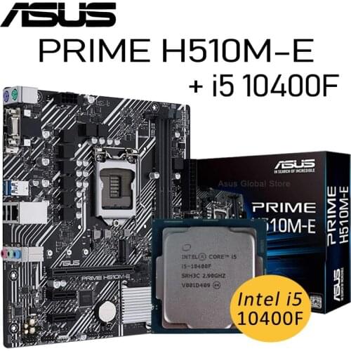 Asus LGA 1200 PRIME H510M-E H510 With Intel Core i5 10400F CPU Motherboard Set PC PCI-E 4.0 DDR4 64GB 3200(OC) Placa-mãe Kit New