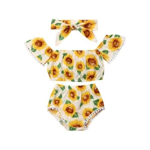 Newborn Baby Girl Flower Clothes Tops+ Shorts+ Headband Outfits Set Sunsuit 3PCS