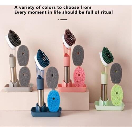 Kitchen Brush Washing Up Brush with Handle 4 Replacement Stiff Brushes Stand Deeply Cleaning Brushes for Pans Pots Kitchen Sink