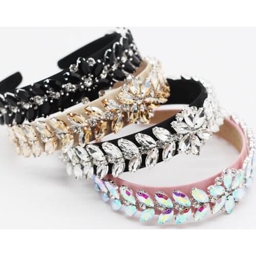 Hot New Elegant Rhinestone Diamond Crystal Flower Baroque Headband Bling Geometric Floral Headbands for Women Hair Accessories