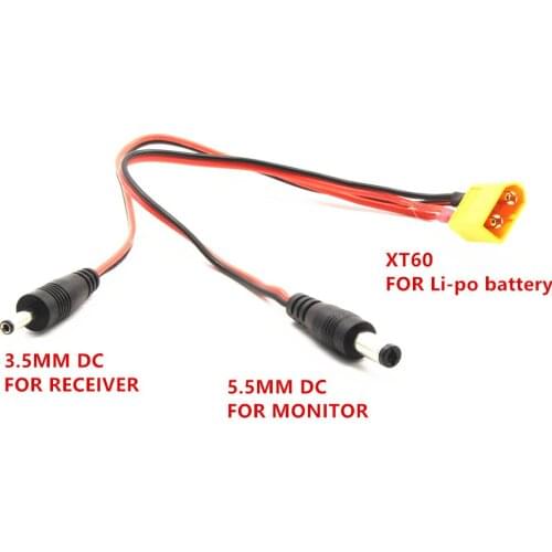 Power supply line XT60 Plug DC Cable connect Lipo battery and Monitor display and Boscam 5.8G 5.8Ghz Receiver for FPV Aeria