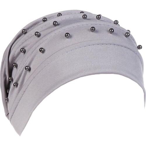 Linen Pleated Beaded Bonnet Fashion Women Solid Color Chemo Cap