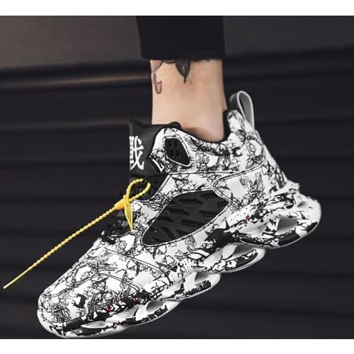 Bomkinta Fashion Mens Hip Hop Street Shoes Graffiti High Top Chunky Sneakers Autumn Summer Casual PU Shoes Boys Zapatos Hombre
