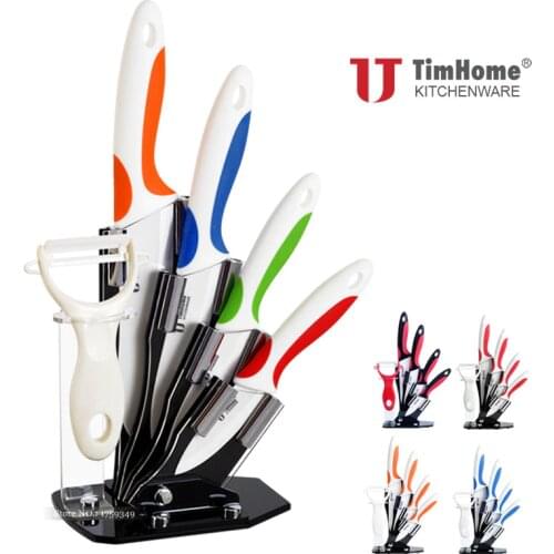 Timhome brand ceramic kitchen knife 6pcs set with stand/holder paring fruit knife