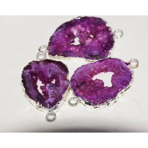 Natural Slice Geode Druzy Stone connector for jewelry making women 2021 Irregular Gold plating slab big hole stones pendant new