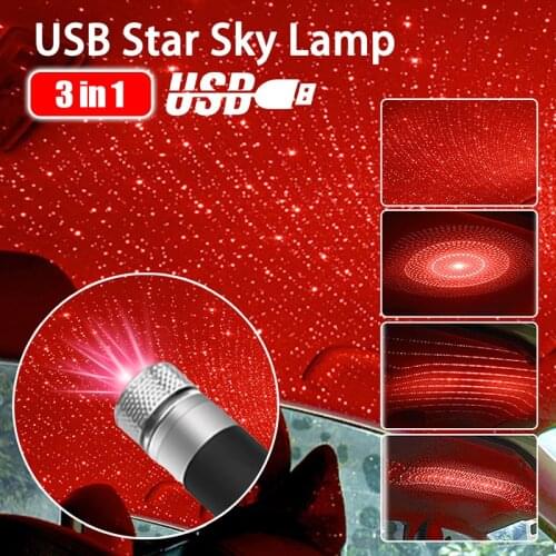 New 3 In 1 Car Atmosphere Light USB Plug Red And Green Light 3 Patterns Laser Lights Roof Star Space Birds Nest Lens