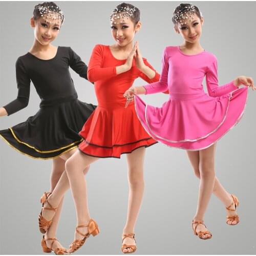 Latin dance dress ballroom dance skirts competition dresses long sleeve black rose red stage perform One piece skirt