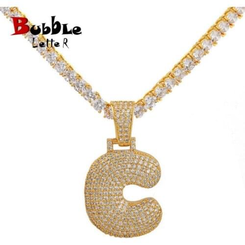 Single Bubble Letters Pendants Necklaces With Tennis chain Cubic Zircon Charm Mens Hip Hop Jewelry