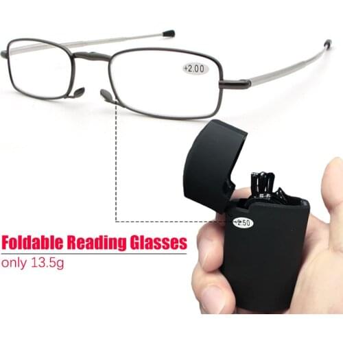 Mini Portable Folding Reading Glasses with Case Women Men Foldable Presbyopic Glasses full frame metal black +1.5 +2.0 +2.5