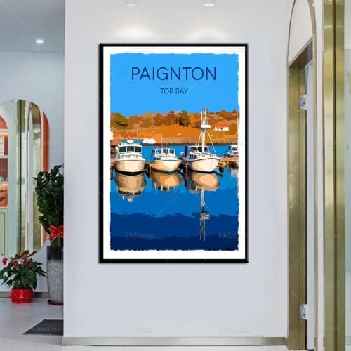 Retro Vintage Style Travel Poster Paignton -Devon Oil Painting Posters and Prints on Canvas Wall Art Modular Pictures Home Decor