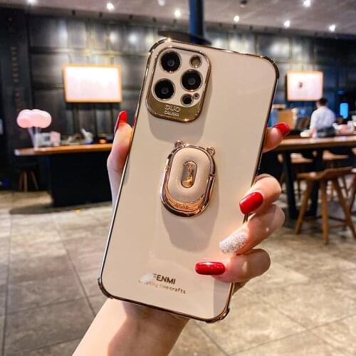 Luxury Plating Silicone Ring Bracket Phone Case For iPhone 13 12 11 Pro XS max XR X 8 7 Plus Ultra-thin Shockproof Stand Cover