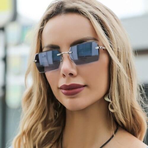 Unique Square Rimless Sunglasses Men Women Fashion Frameless Rectangle Shades Gradient Lady Sun Glasses Summer Traveling UV400