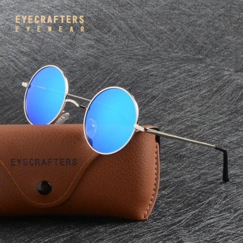 Luxury Steampunk Polarized Round Sunglasses Mens Womens John Lennon Glasses Vintage Retro Blue Mirror Sun Glasses gafas de sol