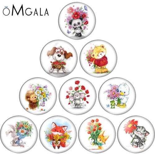 Art Holding Flower Animals Dog Cat Rabbit Fox 12mm/14mm/18mm/20mm/25mm Round photo glass cabochon demo flat back Making findings