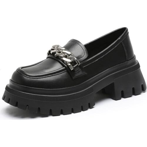 Genuine Leather Loafers for Women 2021 Platform Shoes Black Heels Fashion Luxury Woman Pumps Women Shoes Wedge Heel for Woman