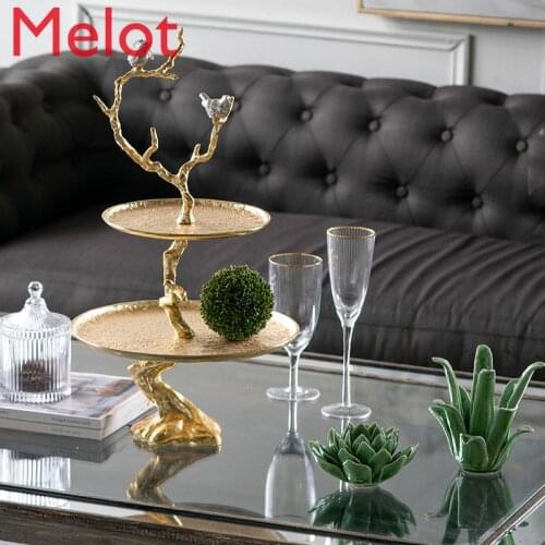 High-End Luxury Decorative Tray Hammer Grain Aluminum Bird Two Layer Cake Tray Table Tray Decorations Home Accessories