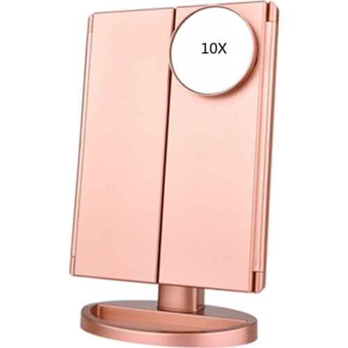 LED Makeup Mirror 22 Light Touch Screen Desktop Makeup 1X/2X/3X/10X Magnifying Mirror Vanity 3 Folding Cosmetics Mirrors