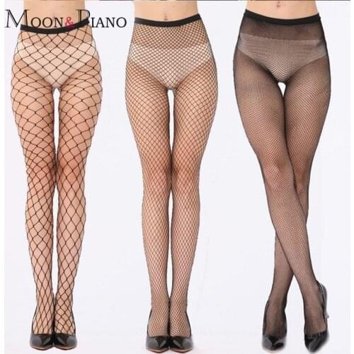 Women Sexy Fishnet Pantyhose Transparent Breathable Slim Tights Thigh High Stockings Small/Middle/Large Mesh Black Net Holes
