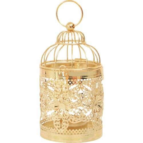 Gold Hollow Holder Candlestick Tealight Hanging Lantern Bird Cage Vintage Wrought Retro Candlestick Lantern Home Party Kindness
