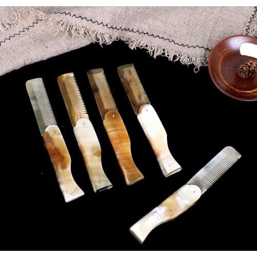 1Pc Foldable Mens Beard Comb Natural Horn Comb Anti Static Wide Teeth Massage Male Mustache Brush Shaving Brush Hair Care Tool