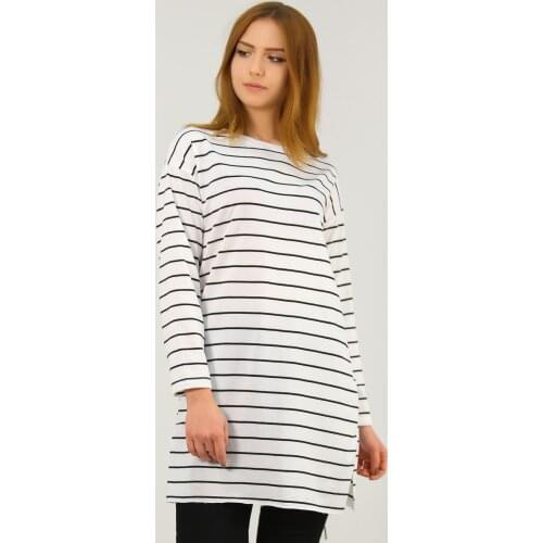 Striped Slit Tunic White-3472.222
